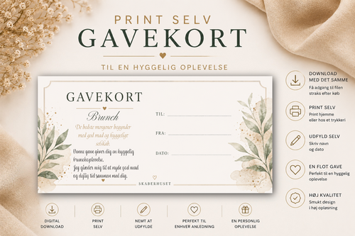 Print selv gavekort til brunch i elegant skandinavisk design, klar til download og udskrivning